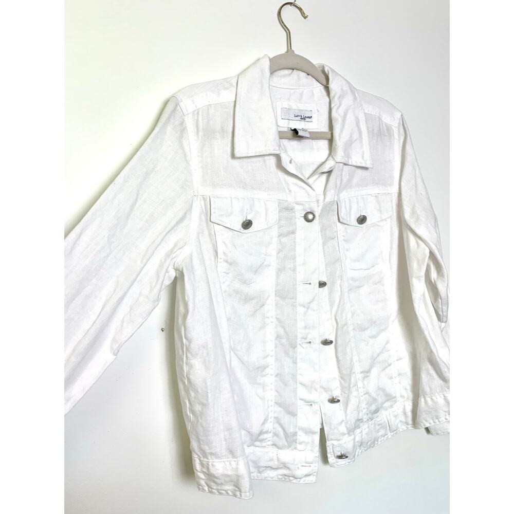 Lucy & Laurel 100% Linen White Button-Up Jacket, … - image 5